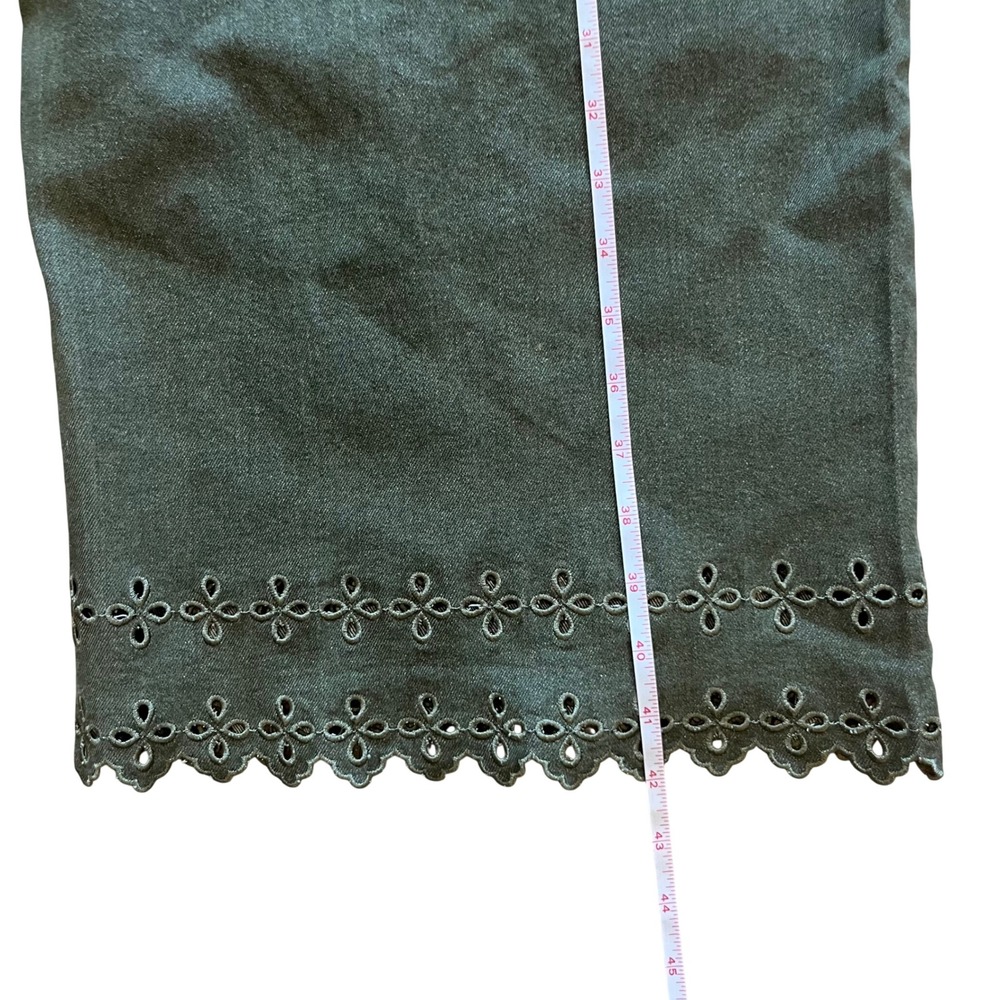 Entro Olive Green Eyelet Hem Wide Leg Jeans Plus Size 1X Scalloped Edge VV1568 - Picture 7 of 9